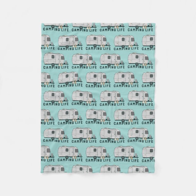 Happy camping life with cute Frenchies Fleece Blanket (Front)