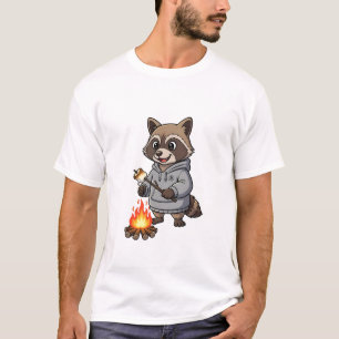 Happy Camping Raccoon in Hoodie Roasting T-Shirt