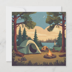 Happy Camping Tent and Campfire  Holiday Card