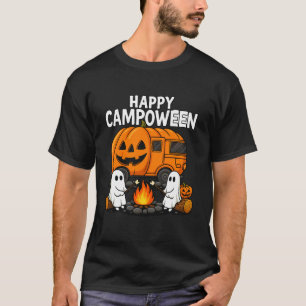 Happy Campoween Pumpkin Camper Ghost Campfire Funn T-Shirt