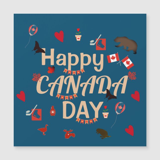 Happy Canada Day Blue Magnetic Card (Front)