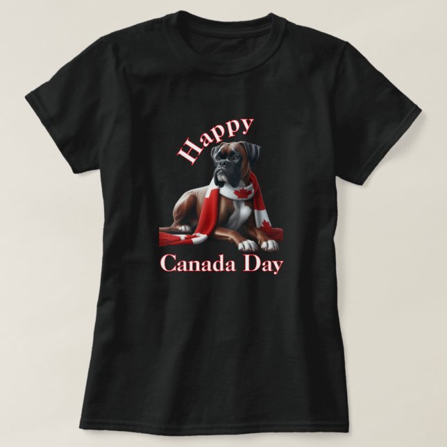 Happy Canada Day Boxer Dog T-Shirt (Design Front)