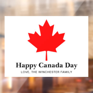 Happy Canada Day custom text with red maple leaf