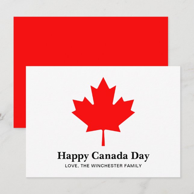 Happy Canada Day custom text with red maple leaf Card (Front/Back)