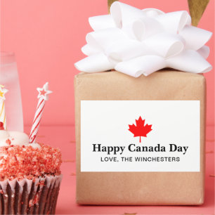 Happy Canada Day custom text with red maple leaf Rectangular Sticker