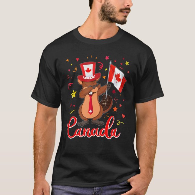 Happy Canada Day - Cute Beaver Dab girls Boys Kids T-Shirt (Front)