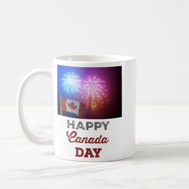 Happy Canada Day Flag & Fireworks Coffee Mug (Left)