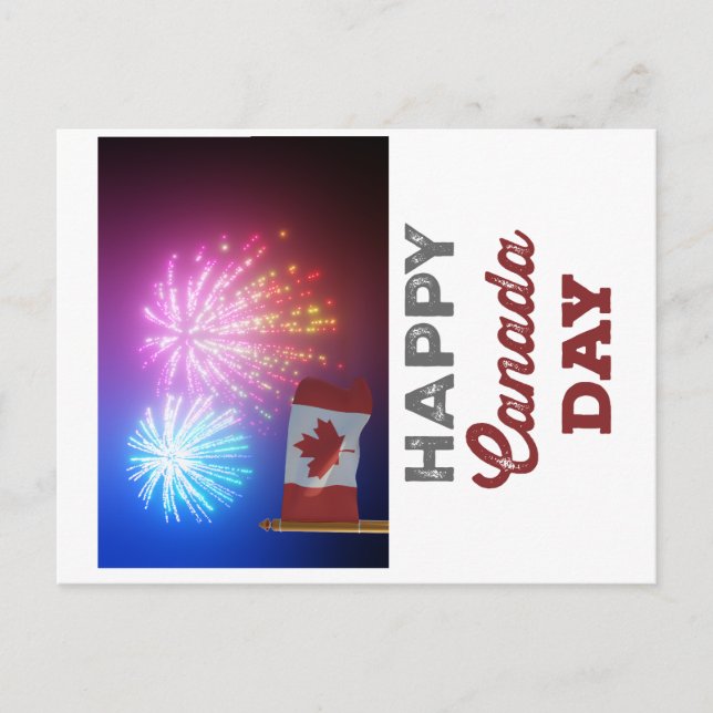 Happy Canada Day Flag & Fireworks Postcard (Front)