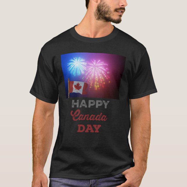 Happy Canada Day Flag & Fireworks T-Shirt (Front)
