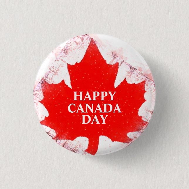 HAPPY CANADA DAY FROSTED 3 CM ROUND BADGE (Front)