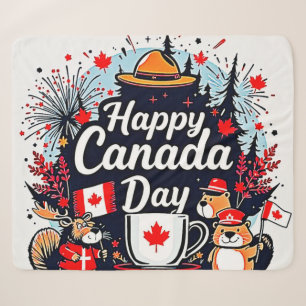 Happy Canada Day Fun Sherpa Blanket