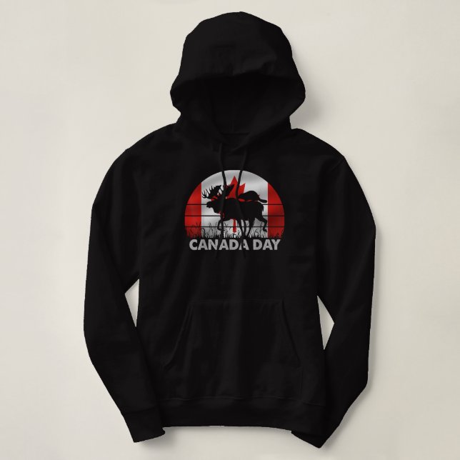 Happy Canada Day Funny Canadian Moose Beaver Flag  Hoodie (Design Front)