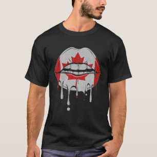 Happy Canada Day Funny Lips Canadian Flag Maple T-Shirt