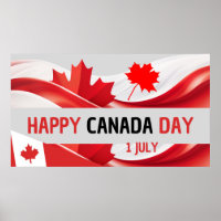 Happy Canada Day, July 1st Poster. Canadian flag