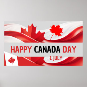 Happy Canada Day, July 1st Poster. Canadian flag Poster
