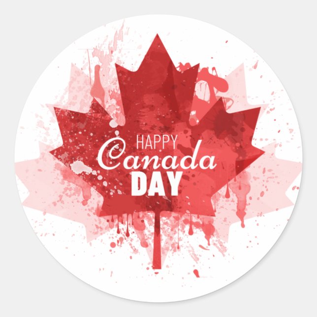 Happy Canada Day Maple Leaf paint splatter Classic Round Sticker (Front)