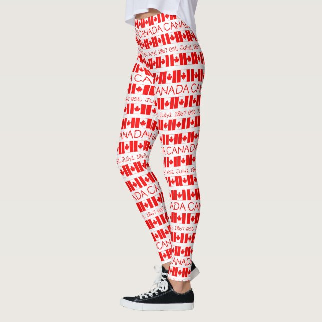 Happy Canada Day Maple Leaf Pattern Funny Leggings (Left)