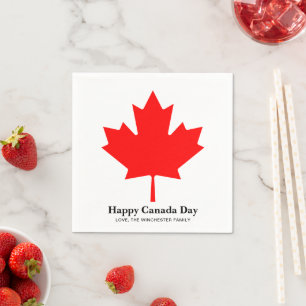 Happy Canada Day red maple leaf with custom text Napkin