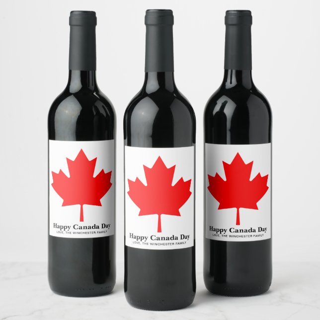 Happy Canada Day red maple leaf with custom text Wine Label (Bottles)