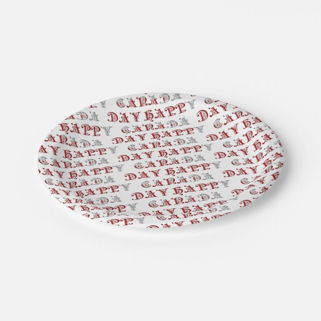Happy Canada Day Typography Pattern Party Plates (Angled)