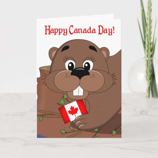 Happy Canada Day With Beaver And Canadian Flag Card (Front)