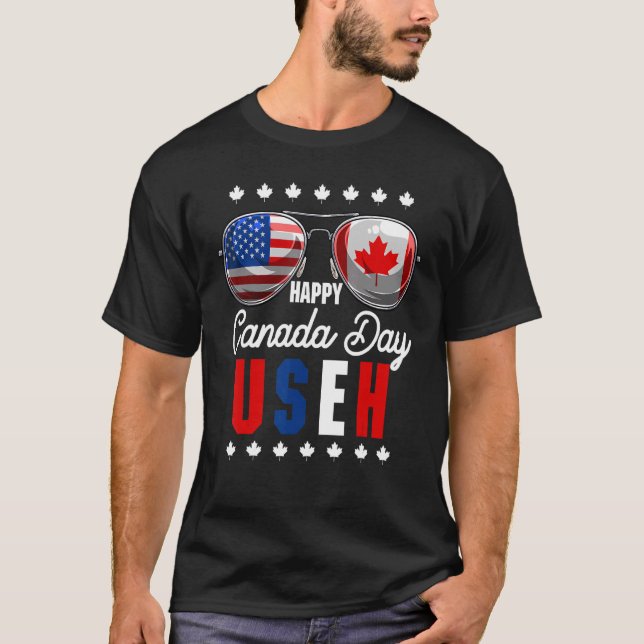 Happy Canada Day With Canada & Us Flag Glasses Use T-Shirt (Front)