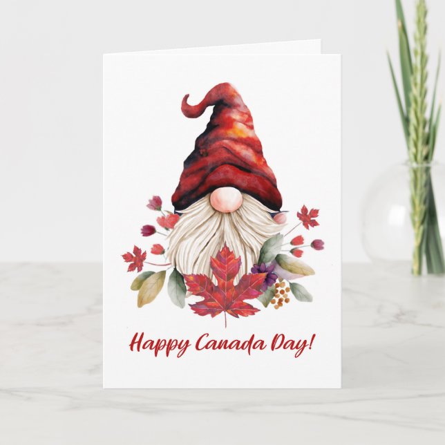 Happy Canada Day with Whimsical Gnome Maple Leaf Card (Front)
