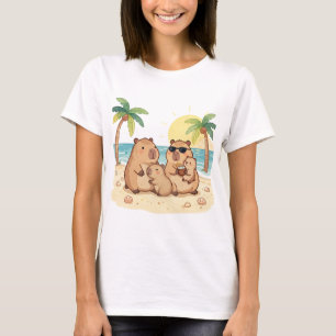 Happy Capy Capybara Family Beach Summer Tropical T T-Shirt