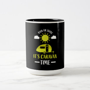 happy caravan camping trip Two-Tone coffee mug