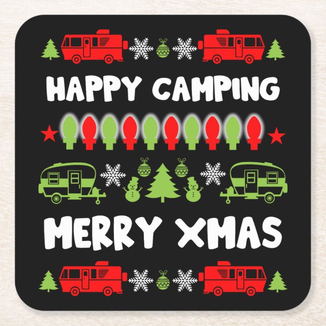 Happy Caravan Christmas Season  Square Paper Coaster (Front)