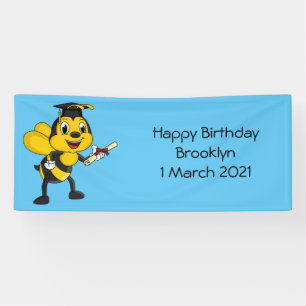 Happy cartoon bee graduation banner