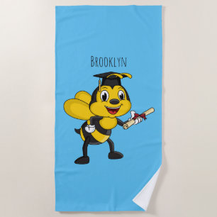 Happy cartoon bee graduation  beach towel