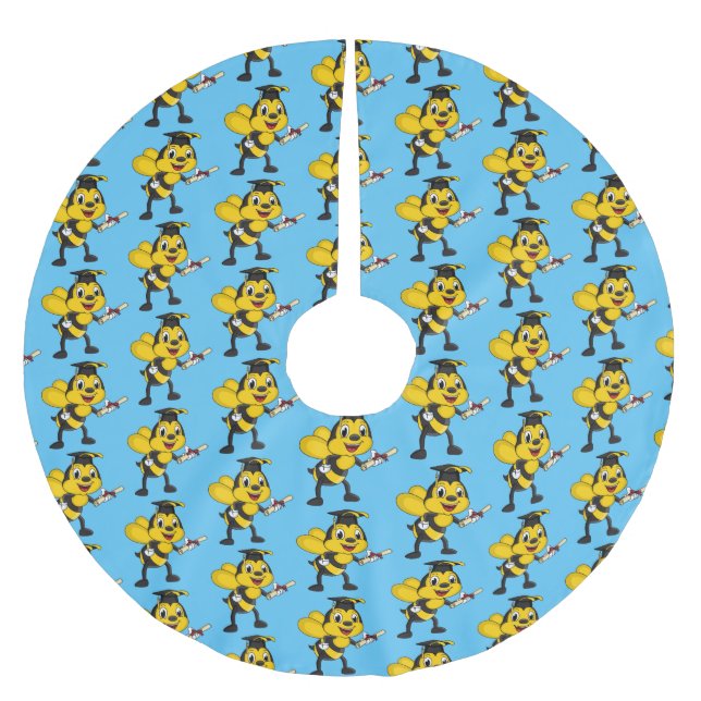 Happy cartoon bee graduation  brushed polyester tree skirt (Front)