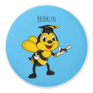Happy cartoon bee graduation ceramic knob