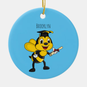 Happy cartoon bee graduation ceramic ornament