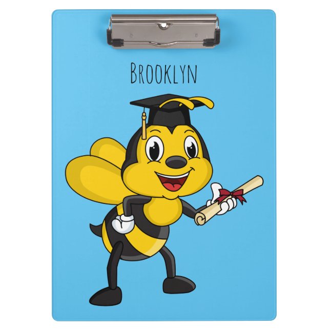 Happy cartoon bee graduation clipboard (Front)