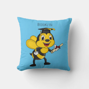 Happy cartoon bee graduation cushion