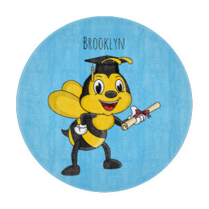 Happy cartoon bee graduation cutting board