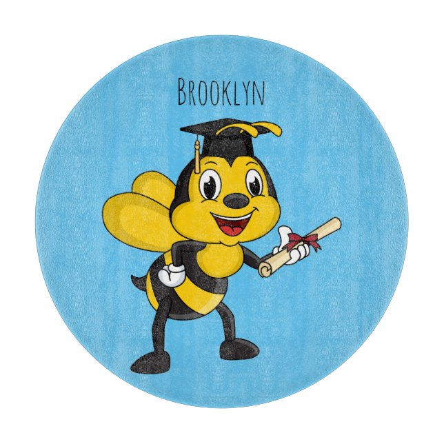 Happy cartoon bee graduation  cutting board (Front)
