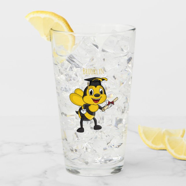 Happy cartoon bee graduation glass (Front Ice)