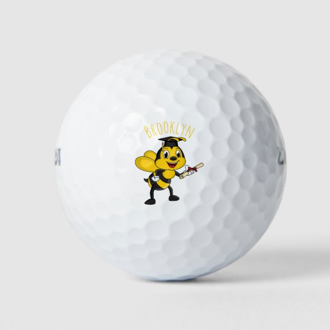 Happy cartoon bee graduation golf balls (Front)
