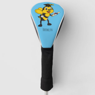 Happy cartoon bee graduation golf head cover