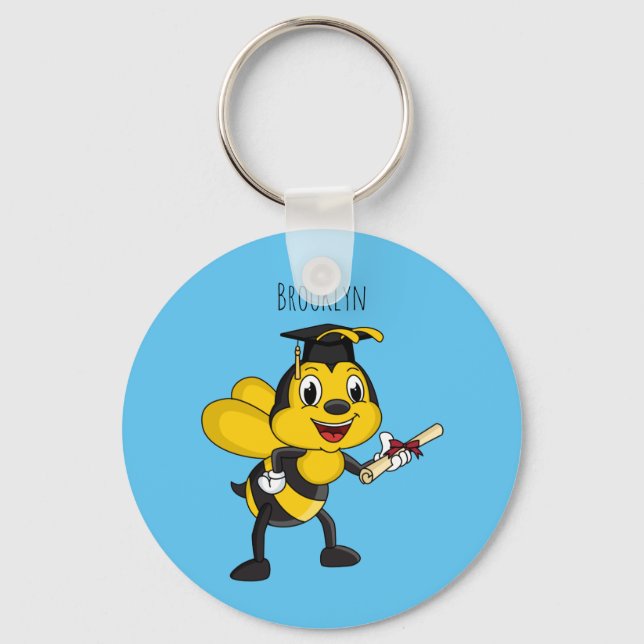 Happy cartoon bee graduation key ring (Front)