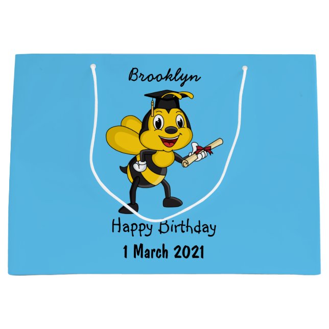 Happy cartoon bee graduation large gift bag (Front)