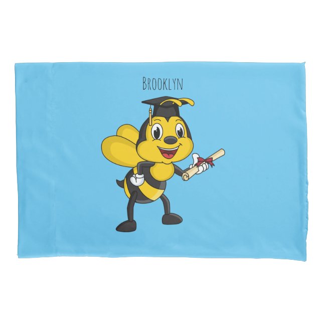 Happy cartoon bee graduation pillowcase (Front)