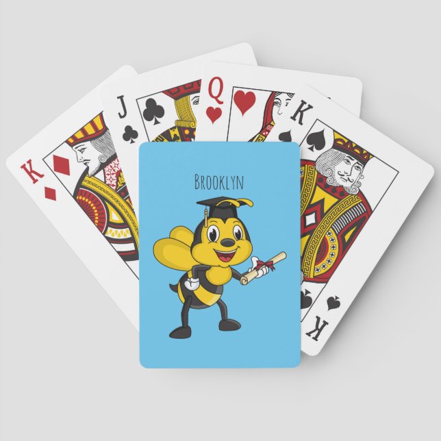 Happy cartoon bee graduation playing cards (Back)
