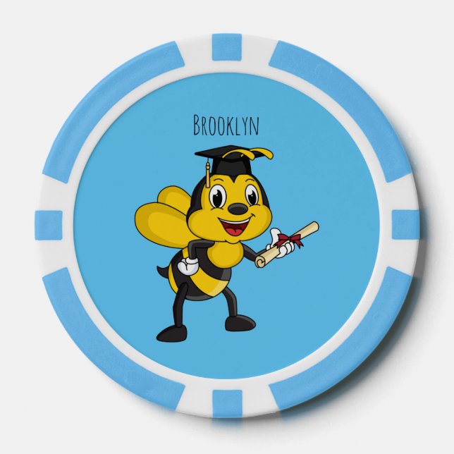 Happy cartoon bee graduation  poker chips (Front)
