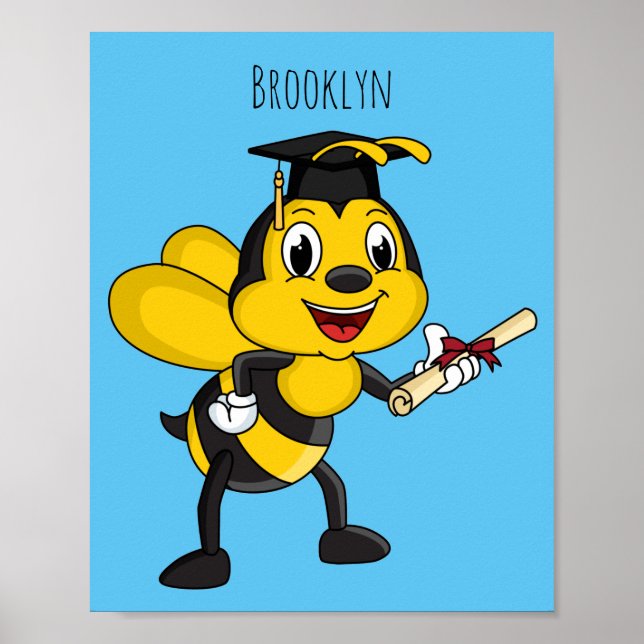Happy cartoon bee graduation poster (Front)