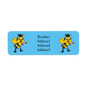 Happy cartoon bee graduation return address label