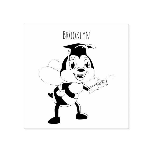 Happy cartoon bee graduation rubber stamp (Imprint)